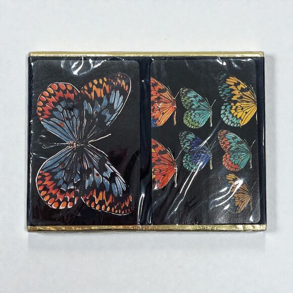70s Vintage Playing Cards Black Gold Butterfly Print Double Deck Sealed NIB - Picture 7 of 7